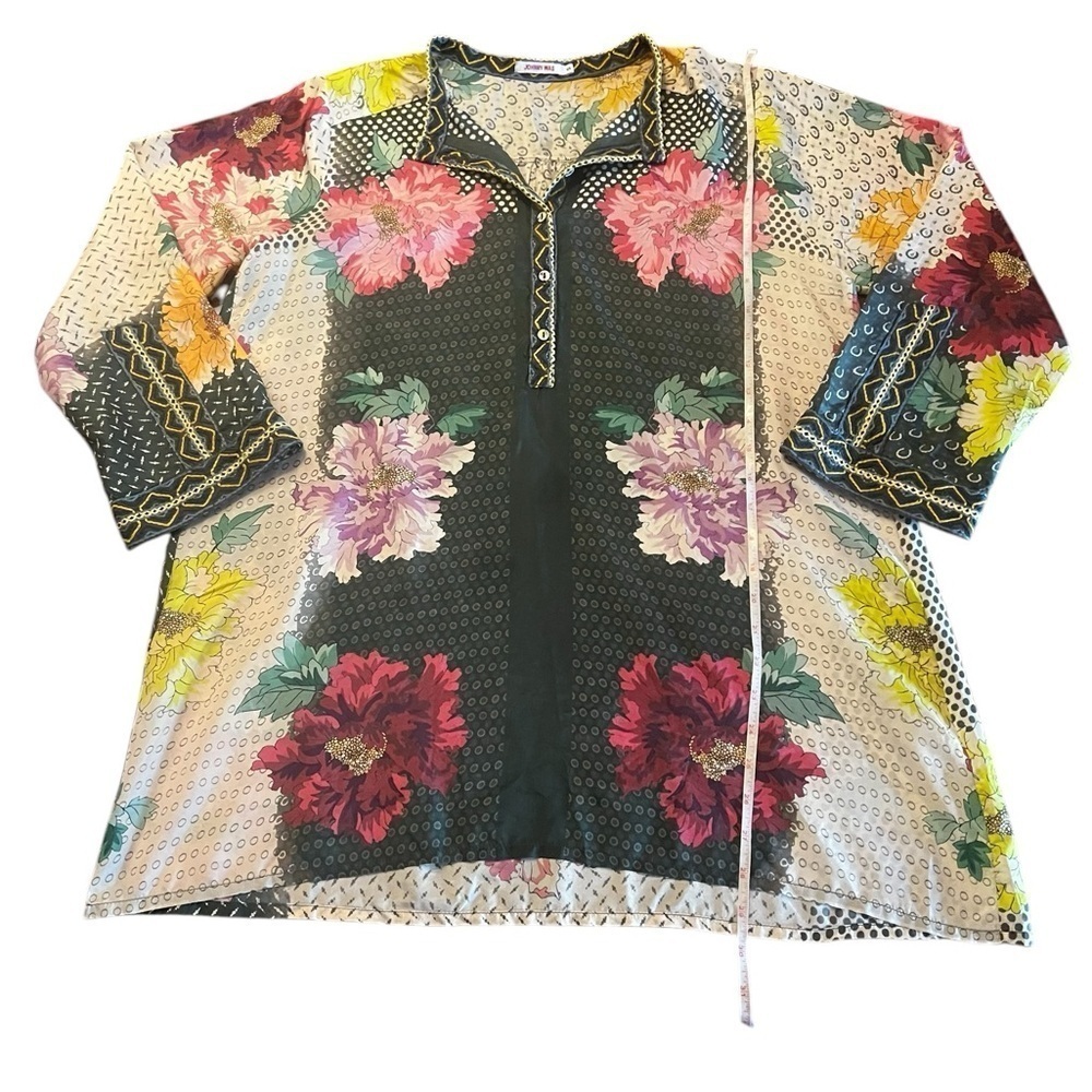 JOHNNY WAS WOMEN’S SILK COLORFUL FLORAL LONG SLEEVE TOP SIZE SMALL - Picture 8 of 10